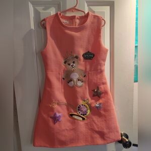Kimocat | Pink Salmon Bear Embroidered Girls Dress | Size 130 - 7/8
